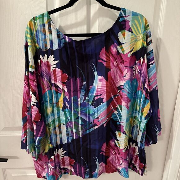 Soft Surroundings Womens Rayon Boat Neck Floral Striped Boxy Top 1X Art To Wear - Picture 6 of 6